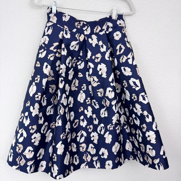 Eliza J Womens Pleated Abstract Jacquard Skirt Size 6 Metallic Office Party Blue - Picture 1 of 10